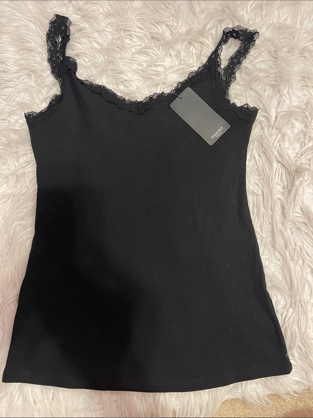 Mango Black Lace-Trim Ribbed Camisole